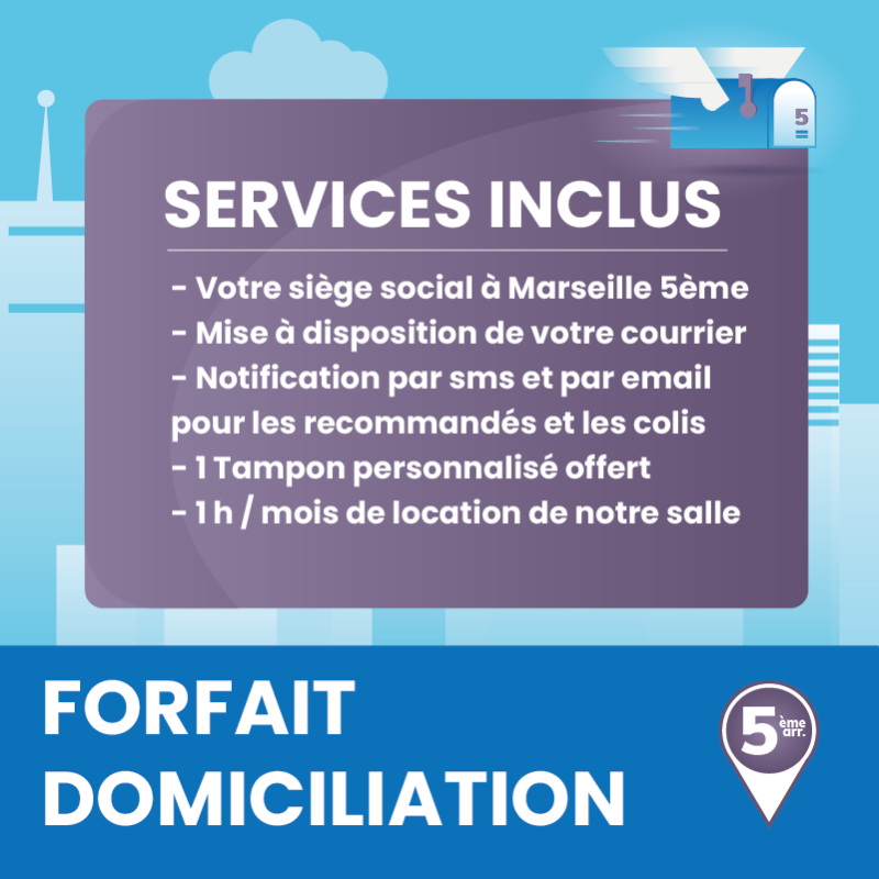 Domiciliation d'entreprise à Marseille 5ème (1 an) - Domiciliation Marseille 5ème arrondissement