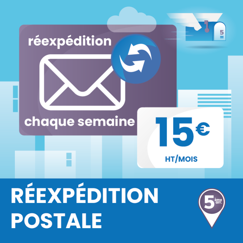 Réexpédition postale des courriers 1 fois par semaine (3 mois) - Domiciliation à Marseille 5ème arrondissement