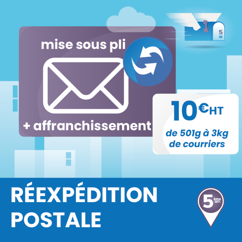 Mise sous pli et Réexpédition simple (forfait) - Domiciliation Marseille 5ème